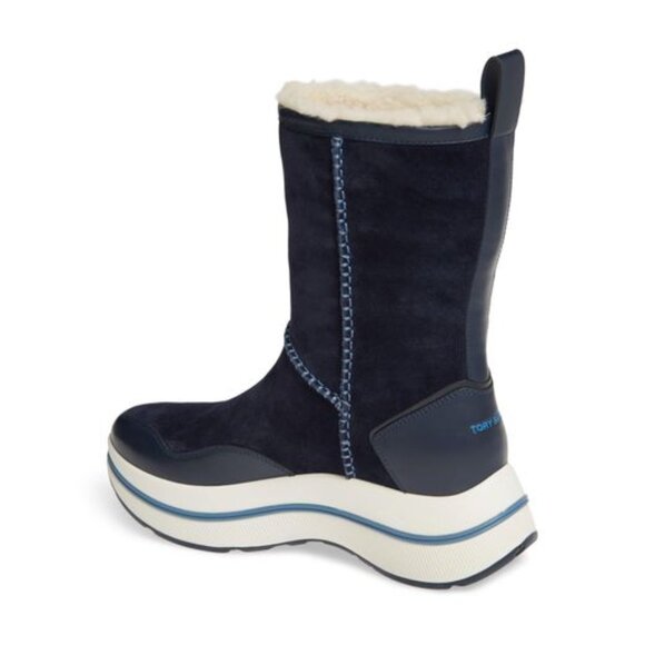 Tory Burch Gemini Link Leather Platform Shearling Boot Navy/Sirena ; Size 11 - Picture 2 of 10